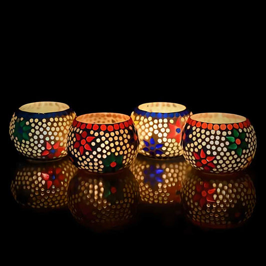 🌈✨ Set of 4 Mosaic Tea Light Holders