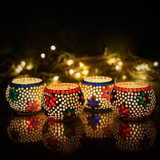 🌈✨ Set of 4 Mosaic Tea Light Holders