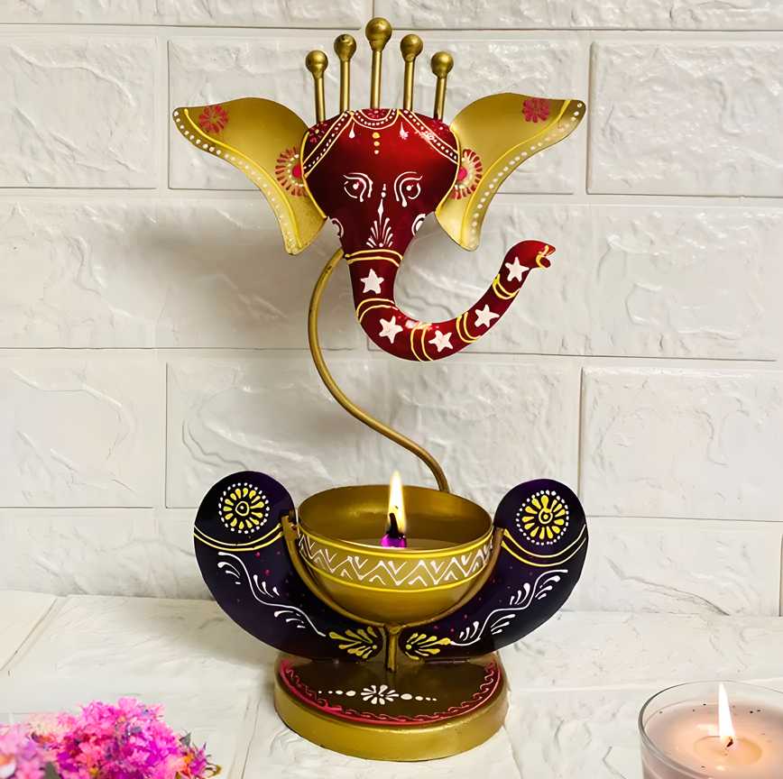 🦚 Peacock Ganesha Tea Light 🪔✨